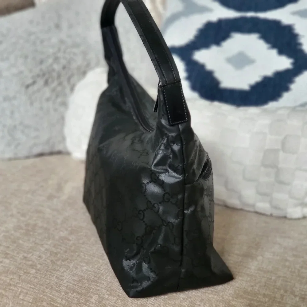 Gucci Black GG Nylon and Leather Double Pocket Hobo.. Authentic!!